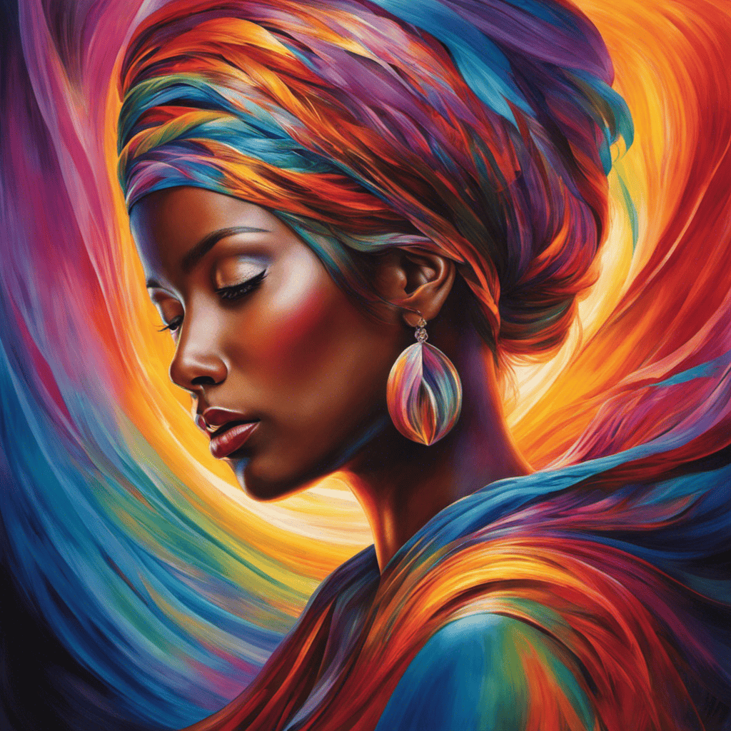 An image of a person surrounded by vibrant, translucent layers of colors, seamlessly blending and flowing together