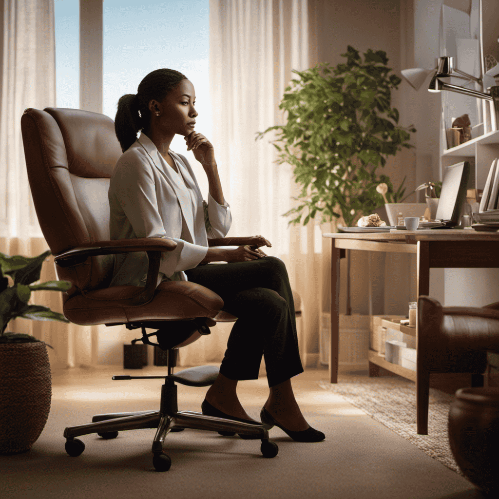 An image featuring a person sitting in a peaceful therapist's office, surrounded by soothing colors and soft lighting