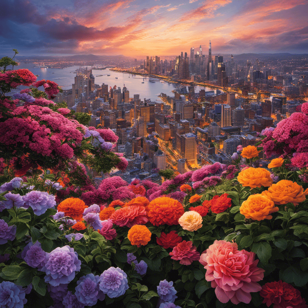 An image capturing the vibrant hues of a blooming flower nestled amongst a bustling cityscape, showcasing the beauty and resilience found in the ordinary, reminding us to seek inspiration in the simplest moments