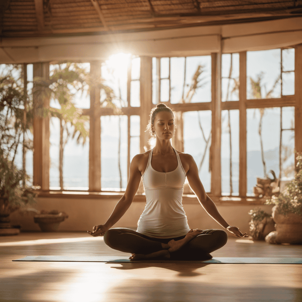 An image capturing a serene, sunlit studio with a yogi gracefully flowing through a Vinyasa sequence