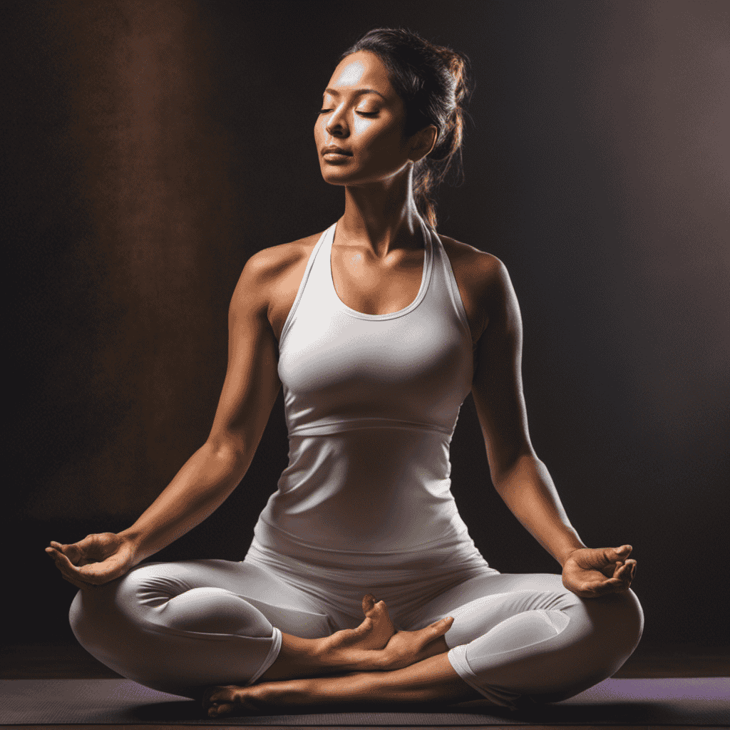An image showcasing a serene yoga practitioner in a seated position, gently inhaling through the nose