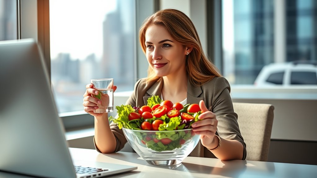 eating calmly amidst work