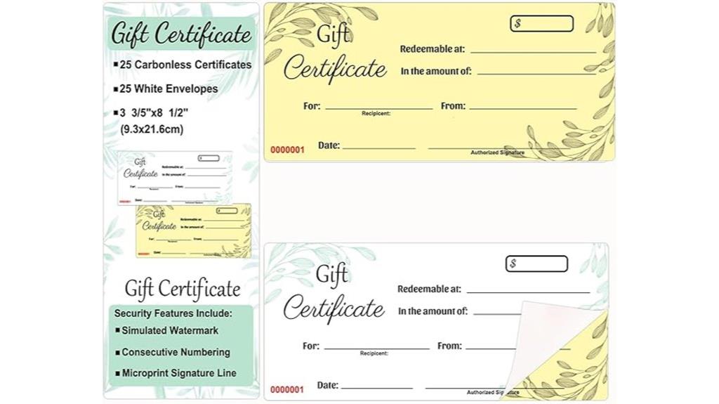 25 gift certificate books