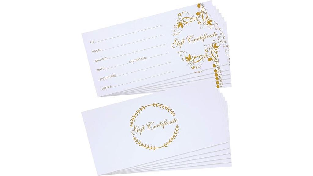 business gift certificate set