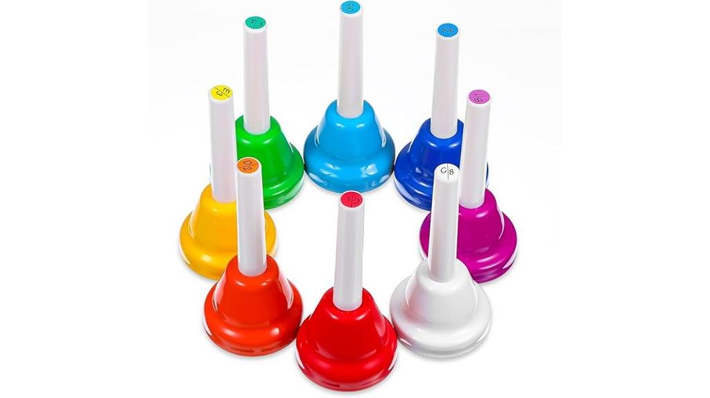 colorful 8 note hand bell set