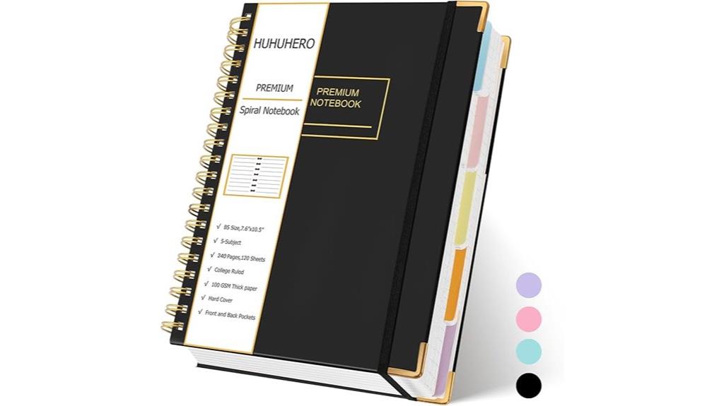 five subject spiral notebook