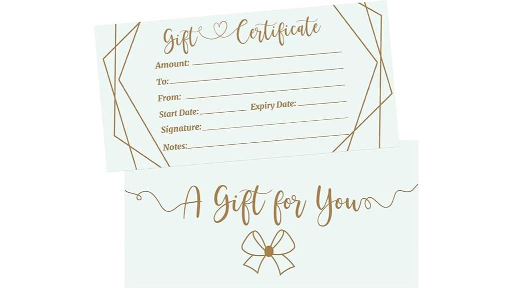gold foil business gift certificates