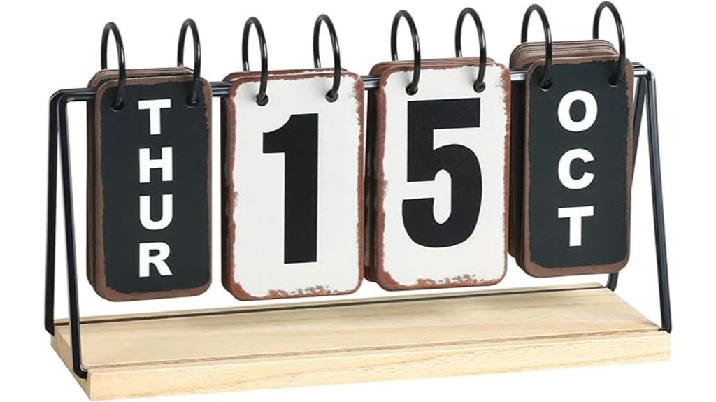 metal calendar with wooden base