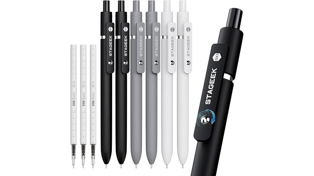 set of six black gel pens