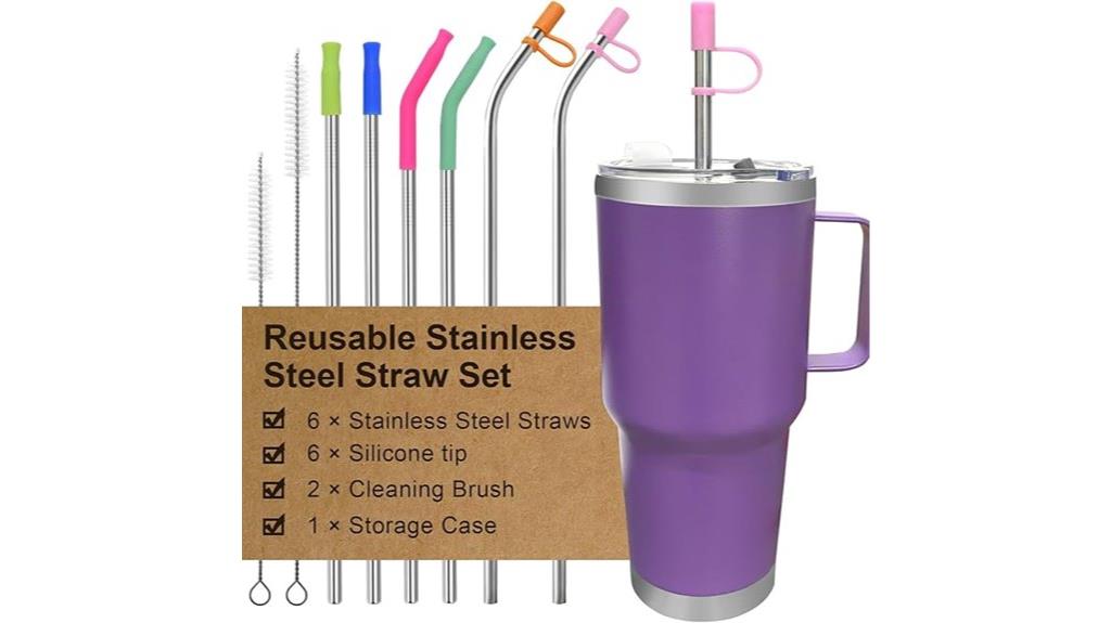 six piece stainless steel straw set