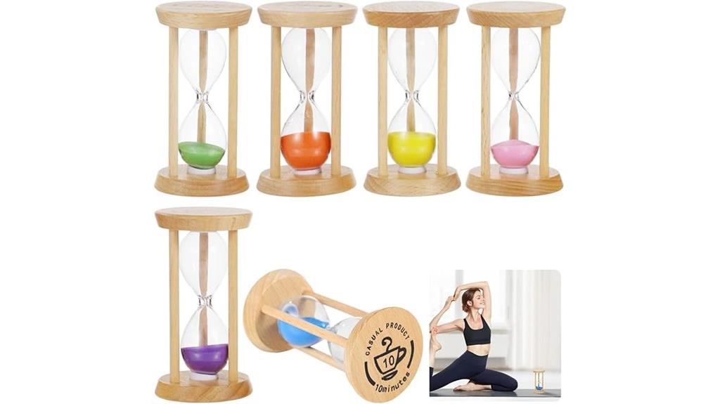 six wooden sand timers