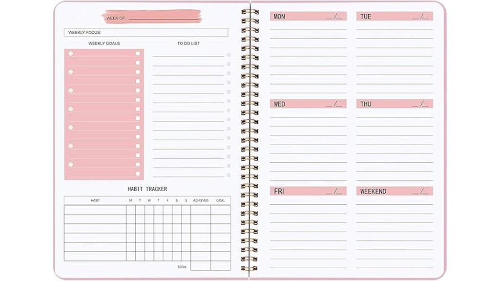 undated spiral weekly planner